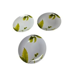 CRATE & BARREL White Green Leaf Plants No Trim 8" Salad Luncheon Plates Set of 3